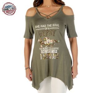 Liberty Wear Soul of a Gypsy Off the Shoulder Sage Green NWT